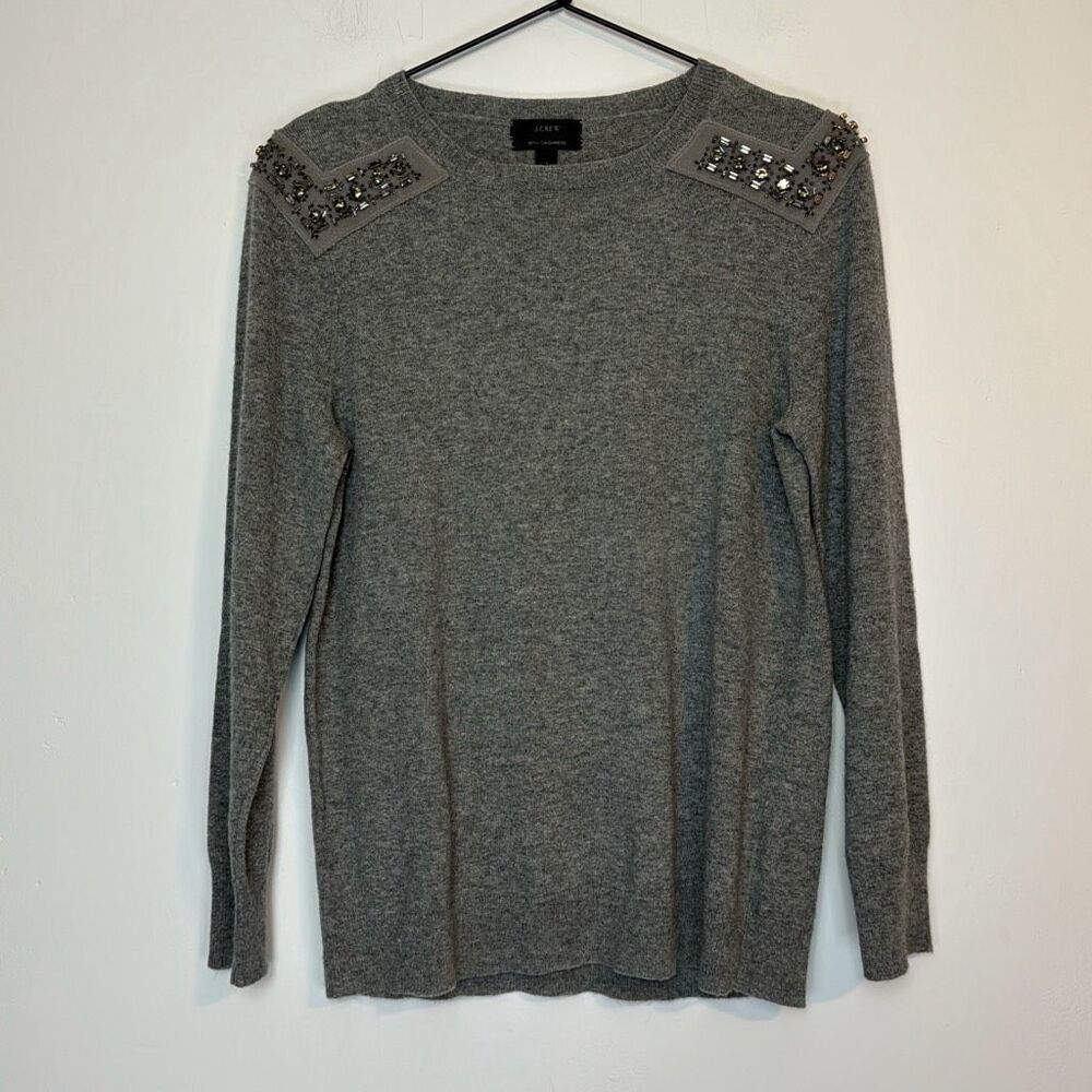 J. Crew Embellished Shoulder Cashmere Blend Crewneck Cardigan S